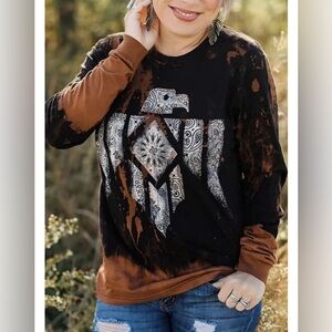 Thunderbird Bleached Long Sleeve Tee Black Brown Size Small